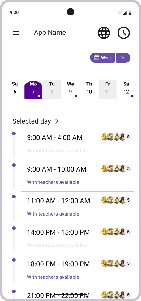 Vista institucional - calendario mensual de clases